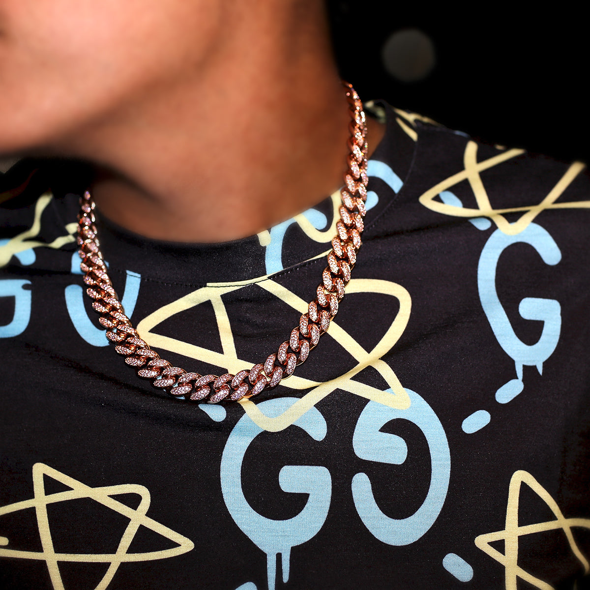 12mm Cuban Link Chain - 18K Rose Gold · male-model