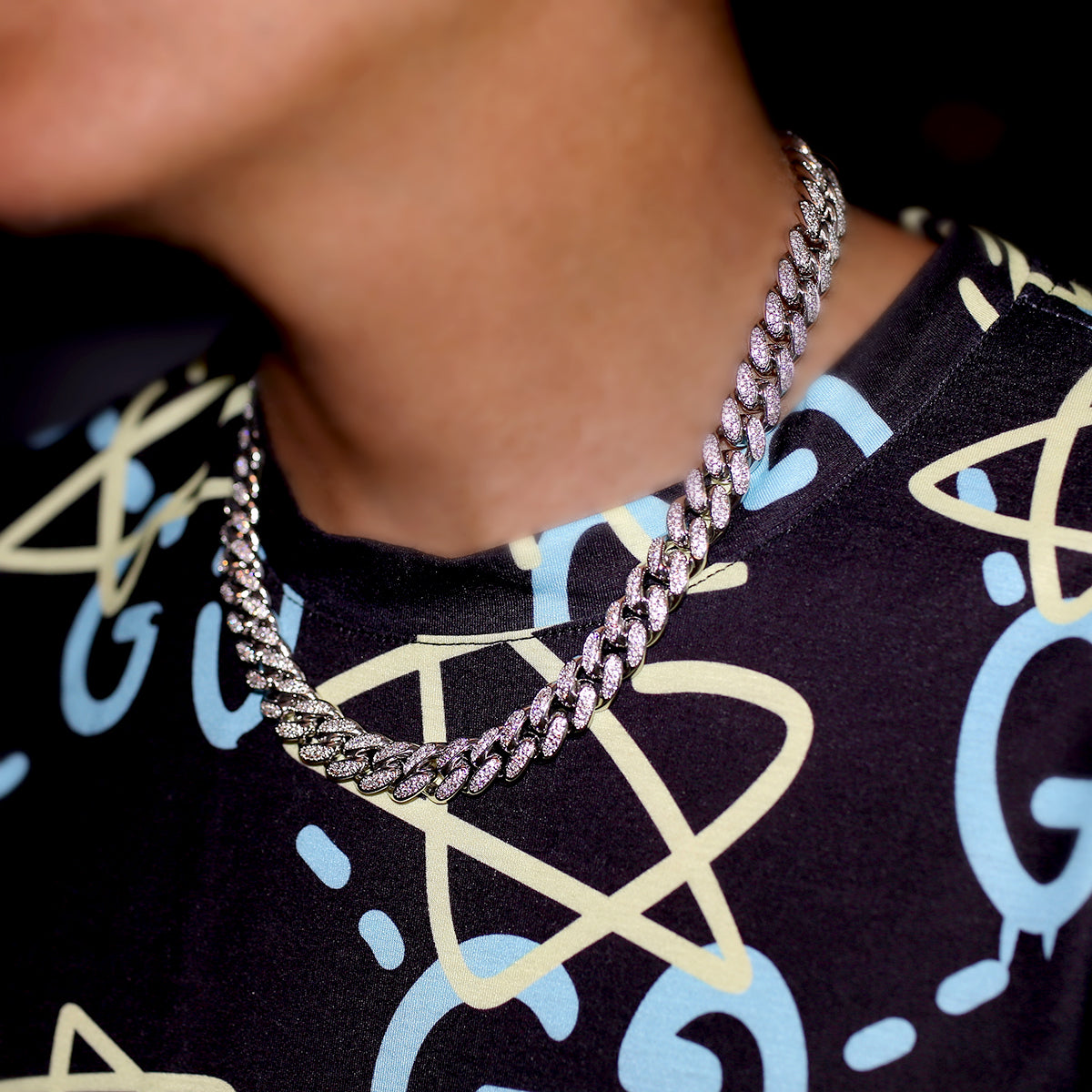 12mm Cuban Link Chain - 18K White Gold · male-model