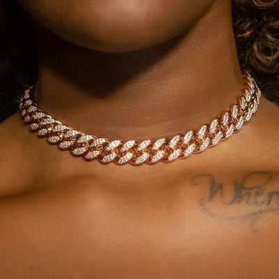 12mm Cuban Link Choker/ Necklace in Rose Gold · female-model