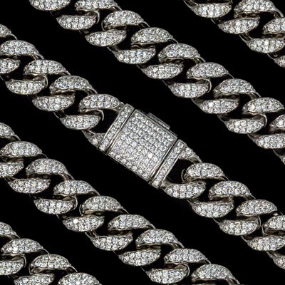 12mm Cuban Link Choker/ Necklace - 18K White Gold · female-model