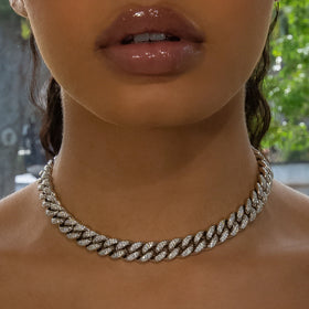 Gargantilla/Cadena Cuban Link en oro blanco - 12 mm