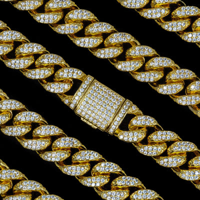 12mm Cuban Link Choker/ Necklace in Yellow Gold · female-model