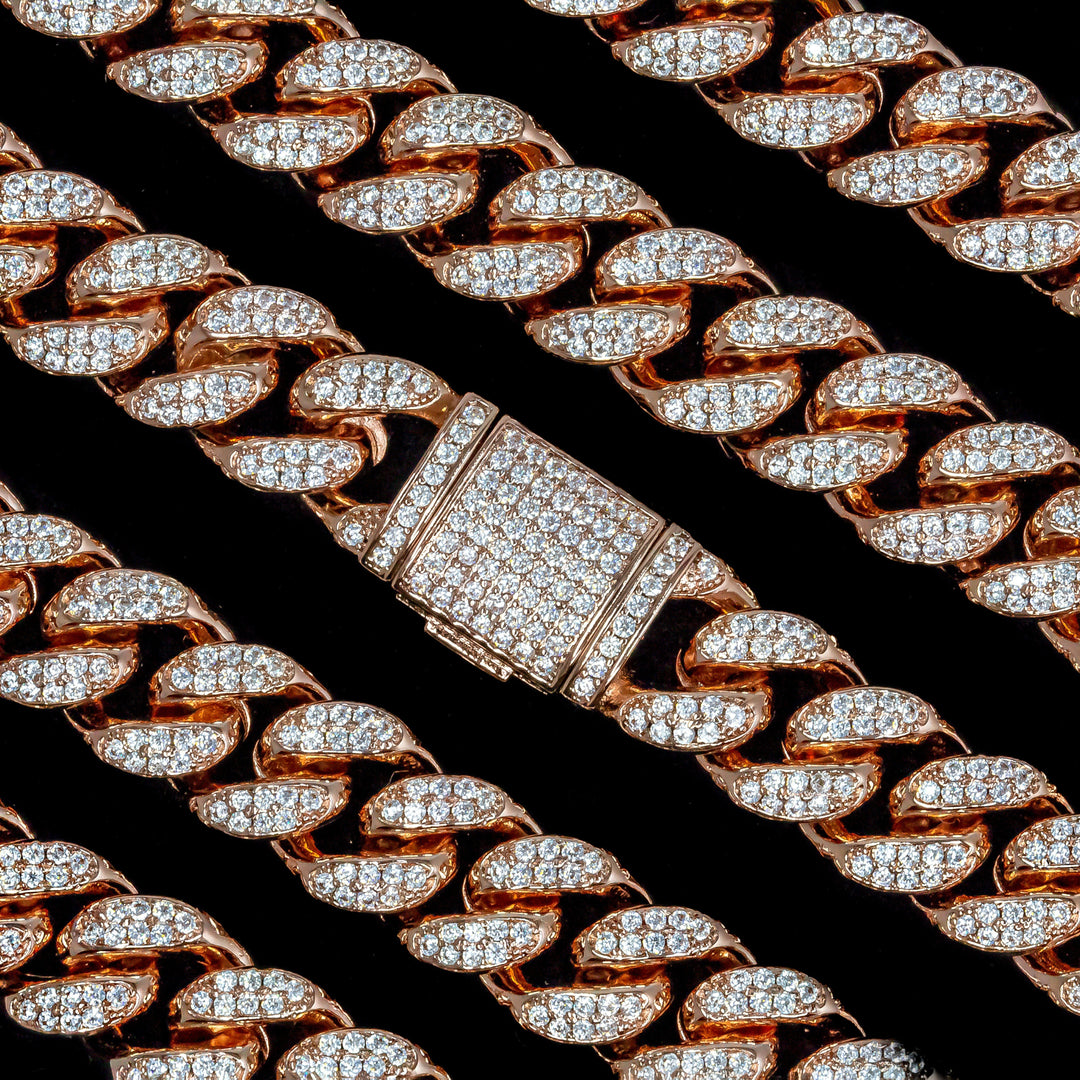 12mm Diamond Cuban Link Bracelet - 18K Rose Gold · female-model