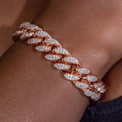 12mm Diamond Cuban Link Bracelet - 18K Rose Gold · female-model