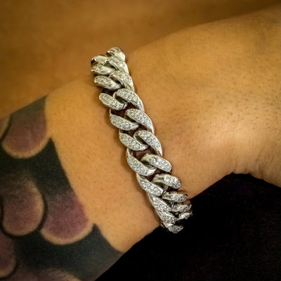 12mm Diamond Cuban Link Bracelet - 18K Rose Gold · female-model