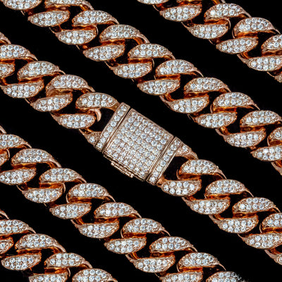 12mm Iced Out Cuban Link Bracelet - 18K Rose Gold · male-model