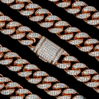 SKRT 12mm Iced Cuban Link Anklet in Rose Gold, original product studio detail on black background, one component of the two-piece anklet set