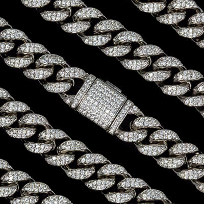 12mm Iced Out Cuban Link Bracelet in White Gold · male-model