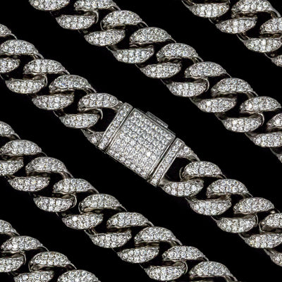 SKRT 12mm Iced Cuban Link Anklet in White Gold, original product studio detail on black background, one component of the two-piece anklet set