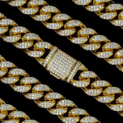 12mm Iced Out Cuban Link Bracelet - 18K Yellow Gold · male-model