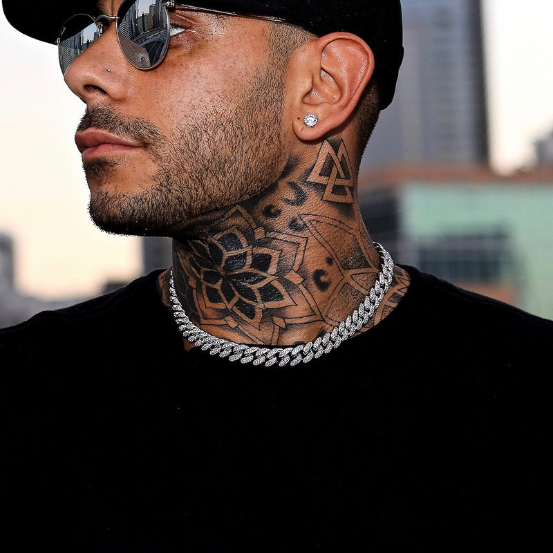 12mm Iced Out Cuban Link Chain 18K White Gold