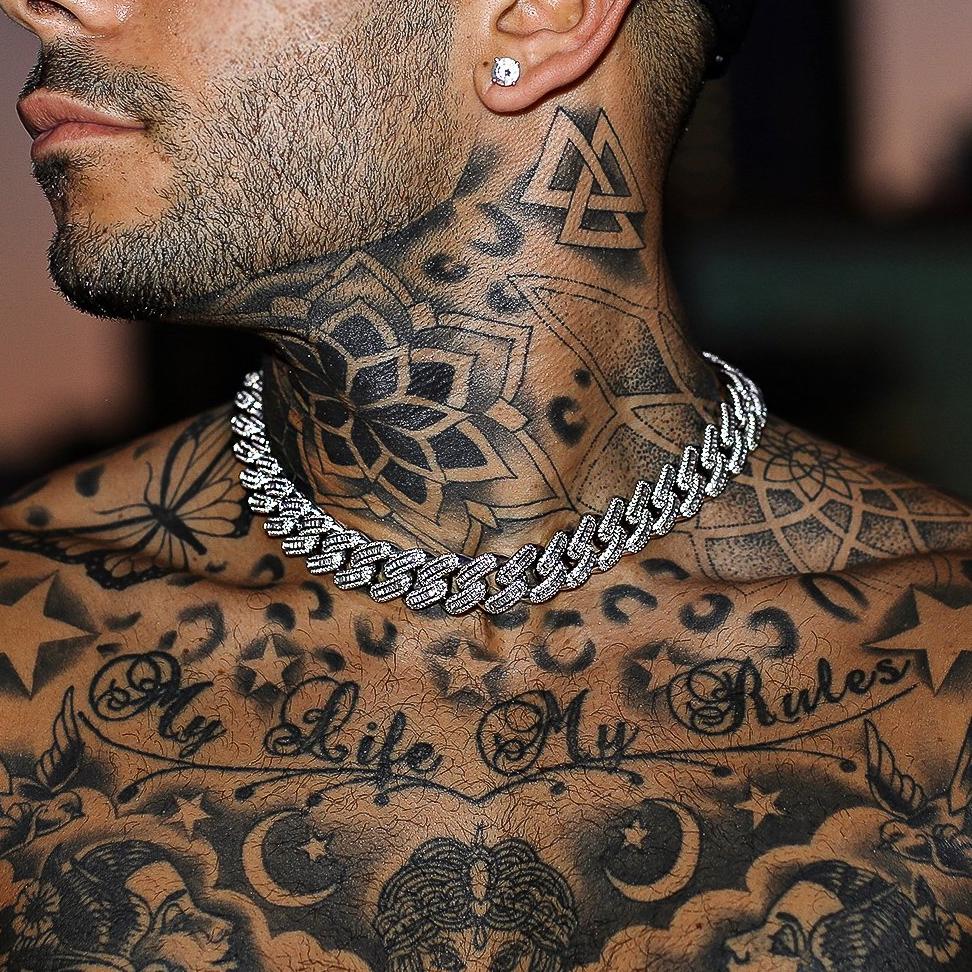 18mm Baguette Cuban Link Chain - 18K White Gold · male-model