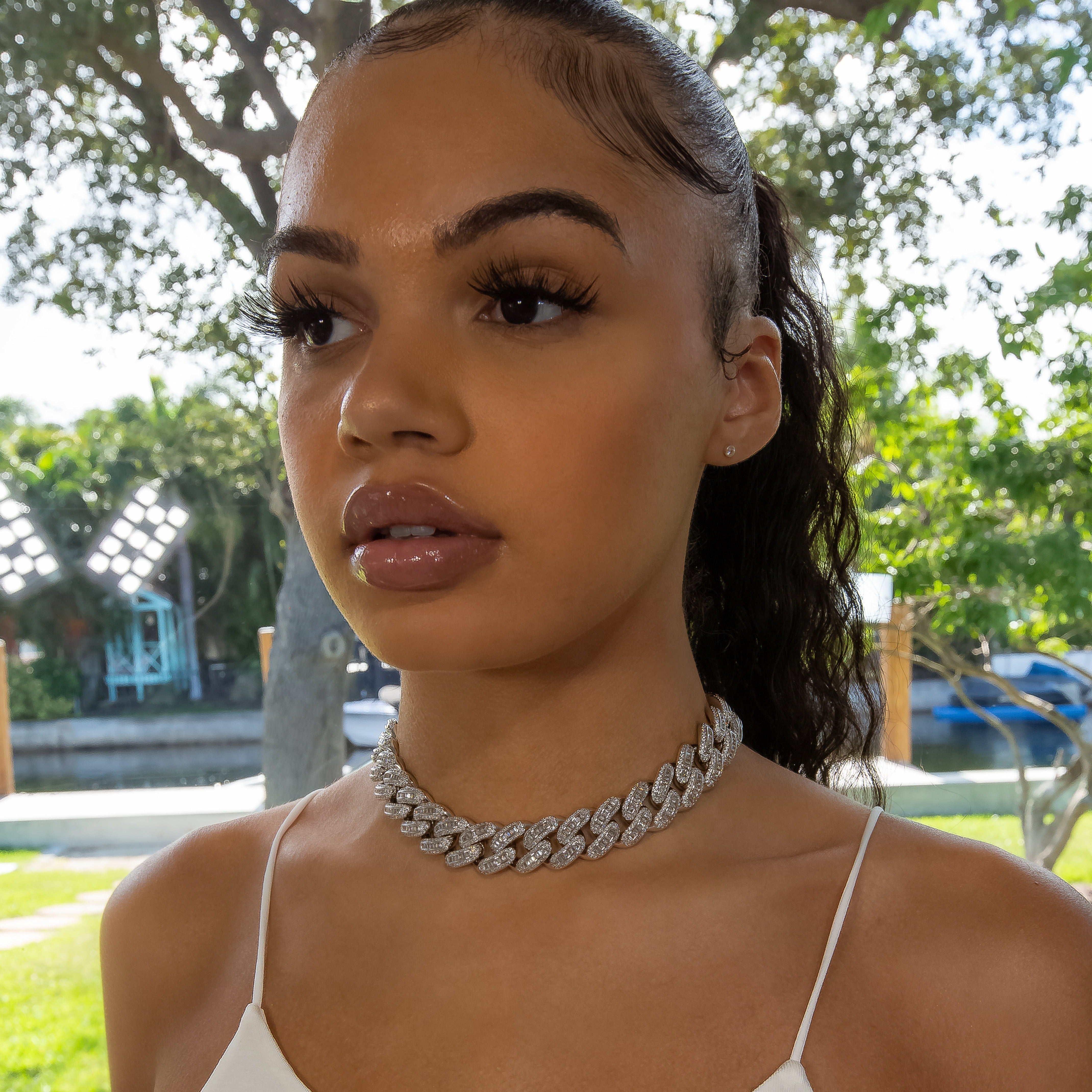 18mm Bugatti Link Choker/ Necklace - 18K White Gold · female-model