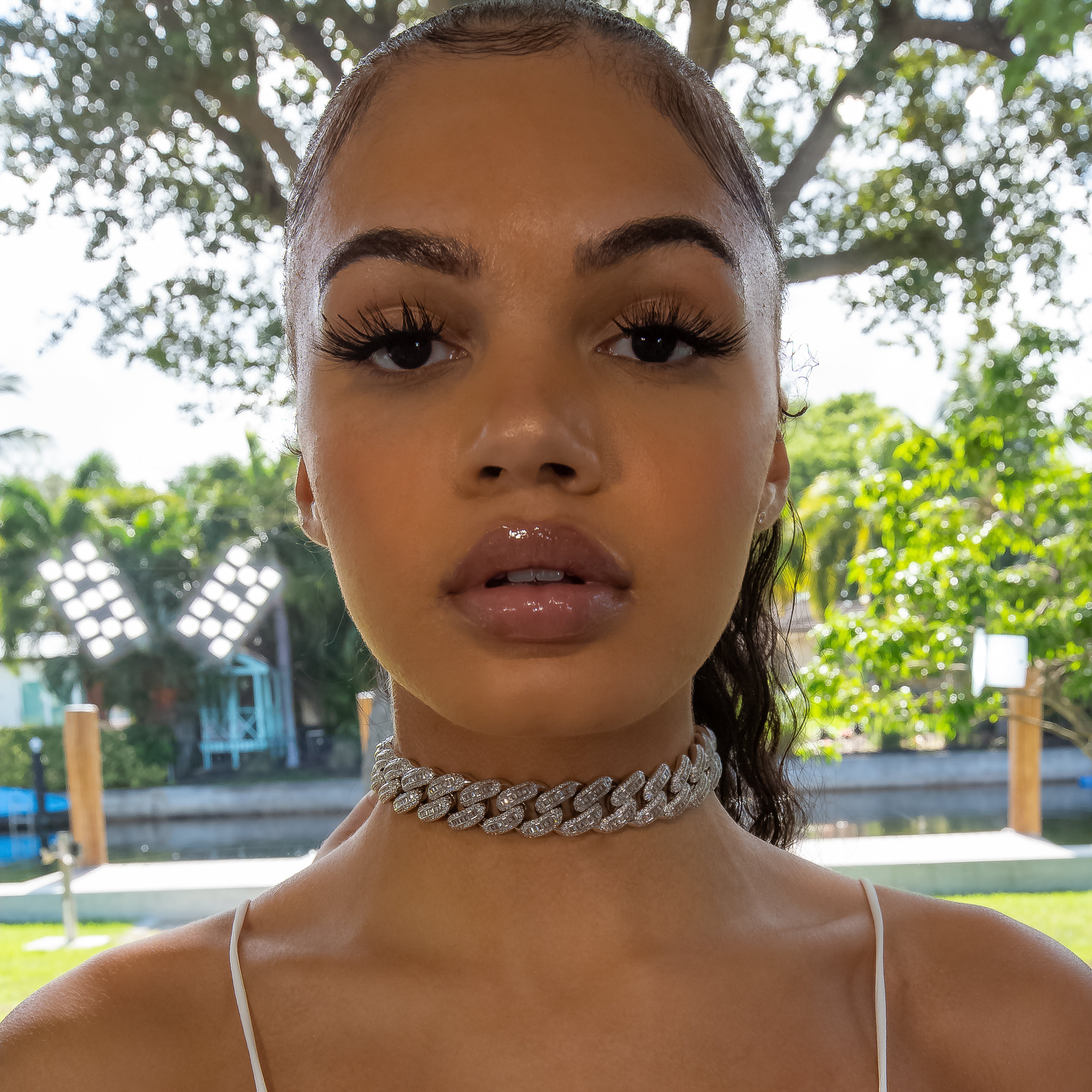 18mm Bugatti Link Choker/ Necklace - 18K White Gold · female-model