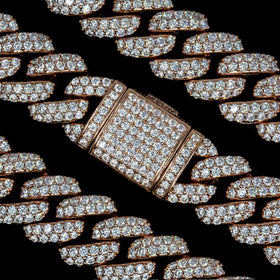 Cadena de eslabones cubanos con incrustaciones de flores en oro rosa - 18 mm