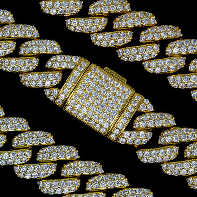 18mm Flower Set Cuban Link Chain - 18K Yellow Gold · male-model