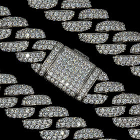 Flower Setting Cuban Link Choker/ Necklace in White Gold - 18mm