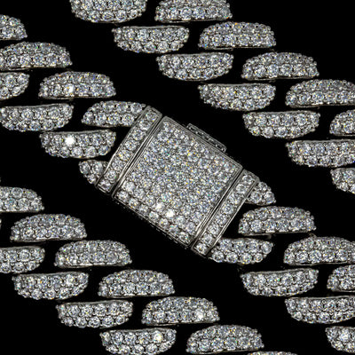 18mm Flower Set Cuban Link Choker/ Necklace - 18K White Gold · female-model