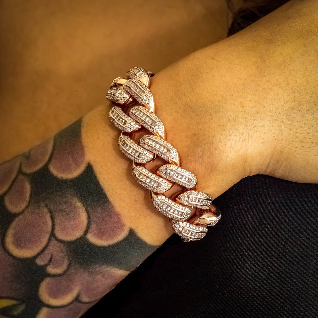 18mm Rose Gold Baguette Cuban Link Bracelet (view 3 of 3) · female-model