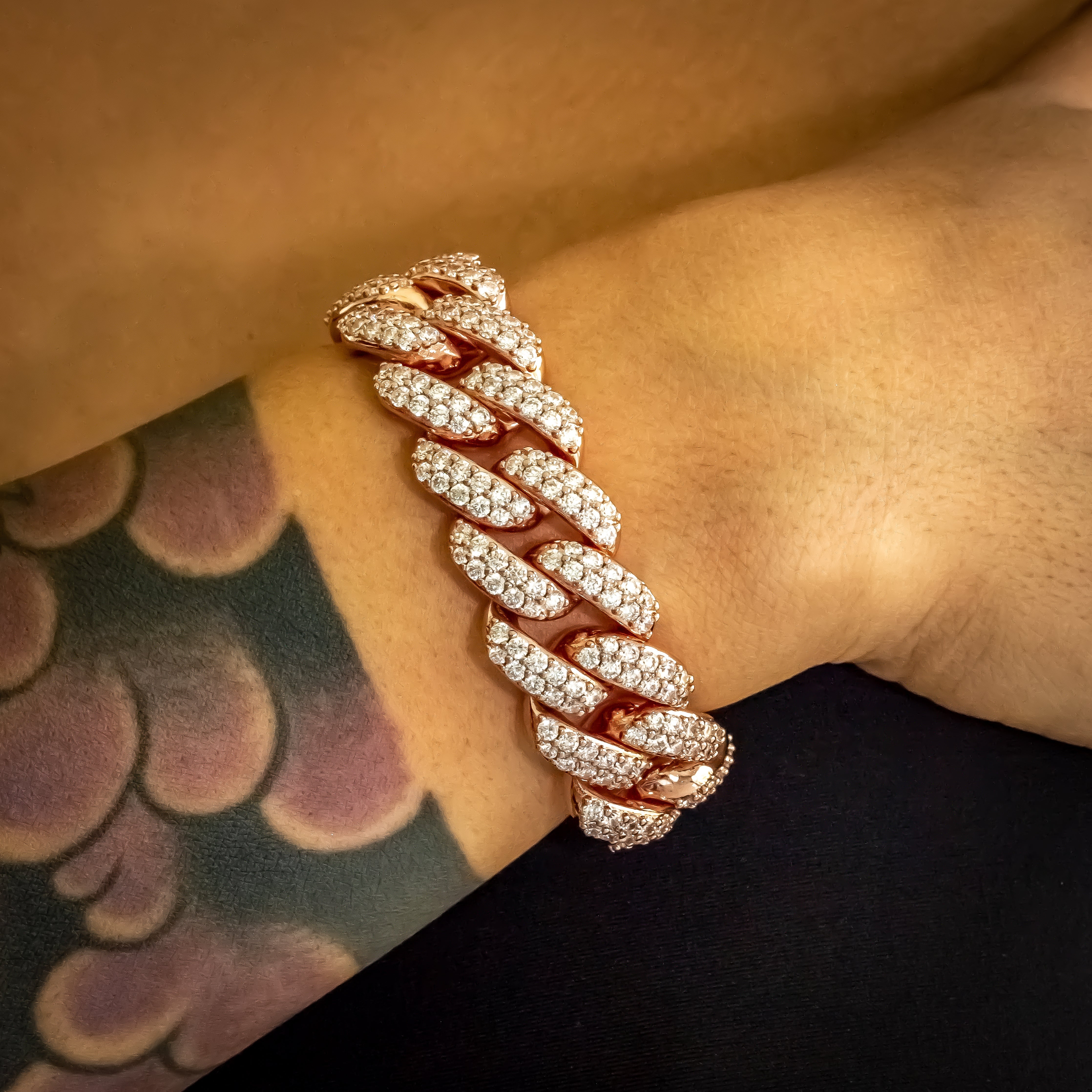 18mm Rose Gold Flower Set Cuban Link Bracelet (view 3 of 3) · female-model