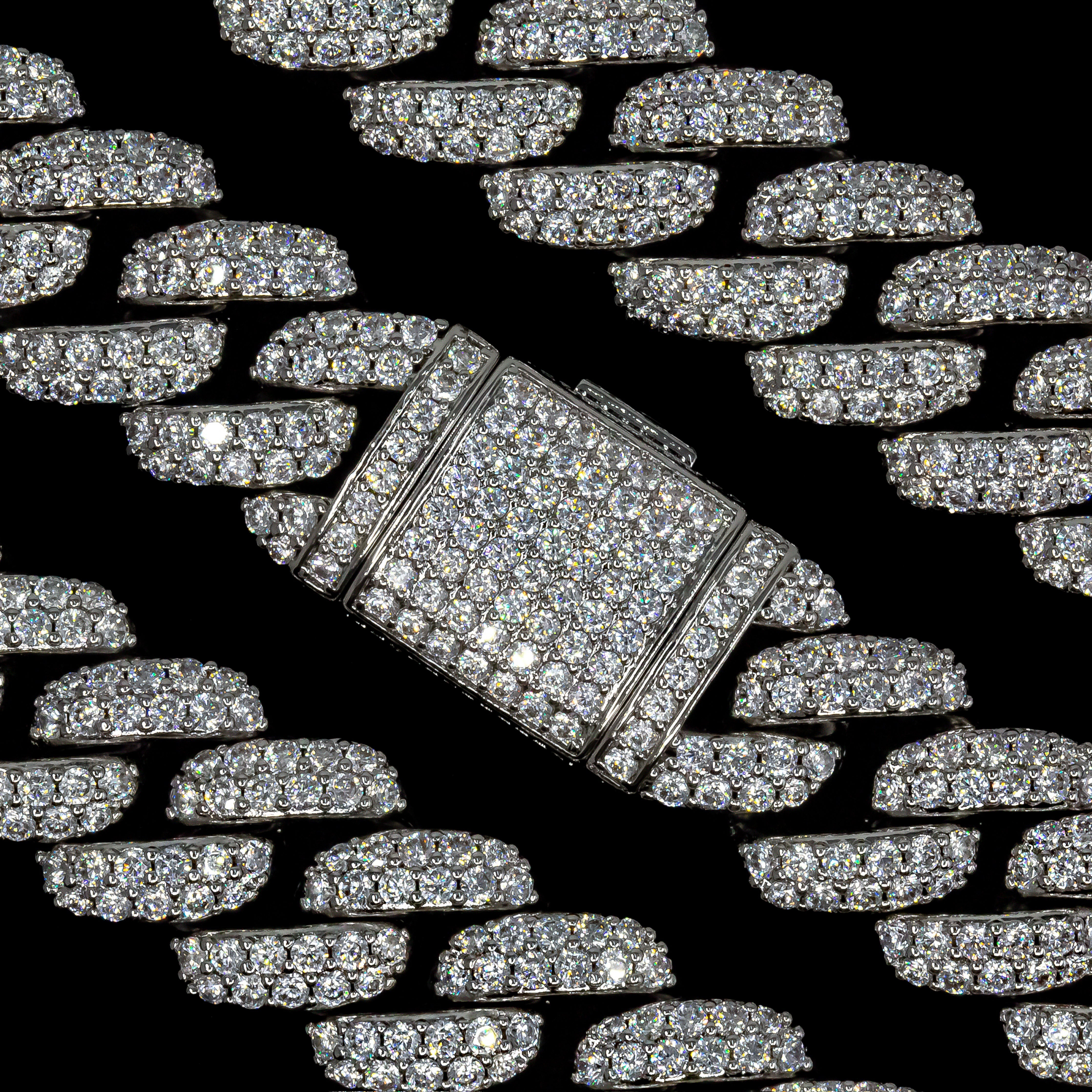 18mm White Gold Flower Set Cuban Link Bracelet (view 2 of 3) · male-model