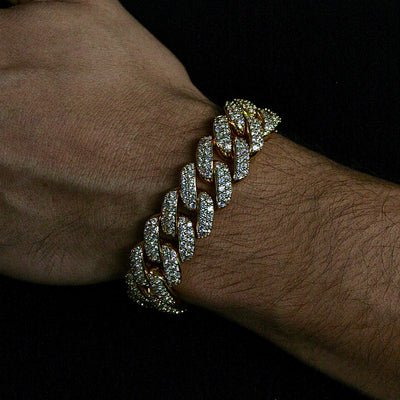 18mm Yellow Gold Flower Set Cuban Link Bracelet | SKRT® · female-model