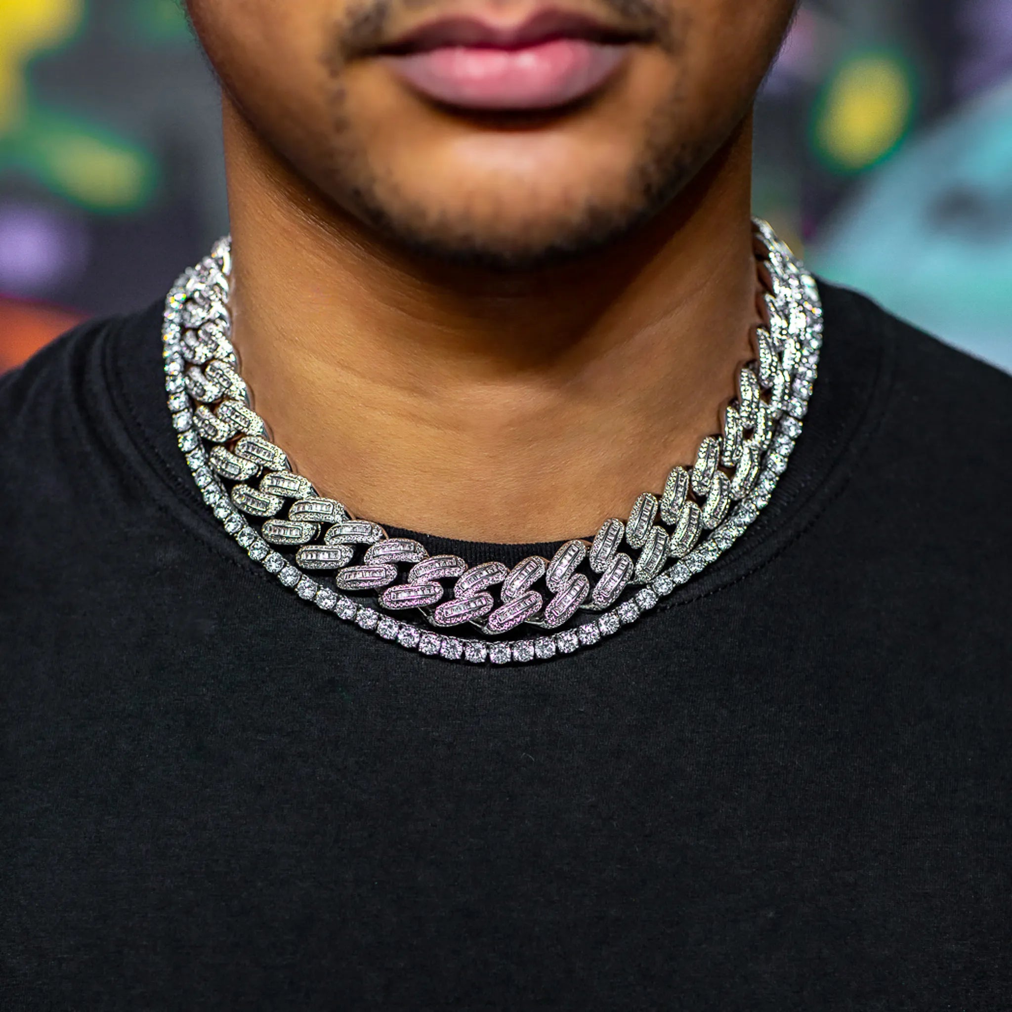 18mm Bugatti Link, 4mm Tennis Chain Set in White Gold