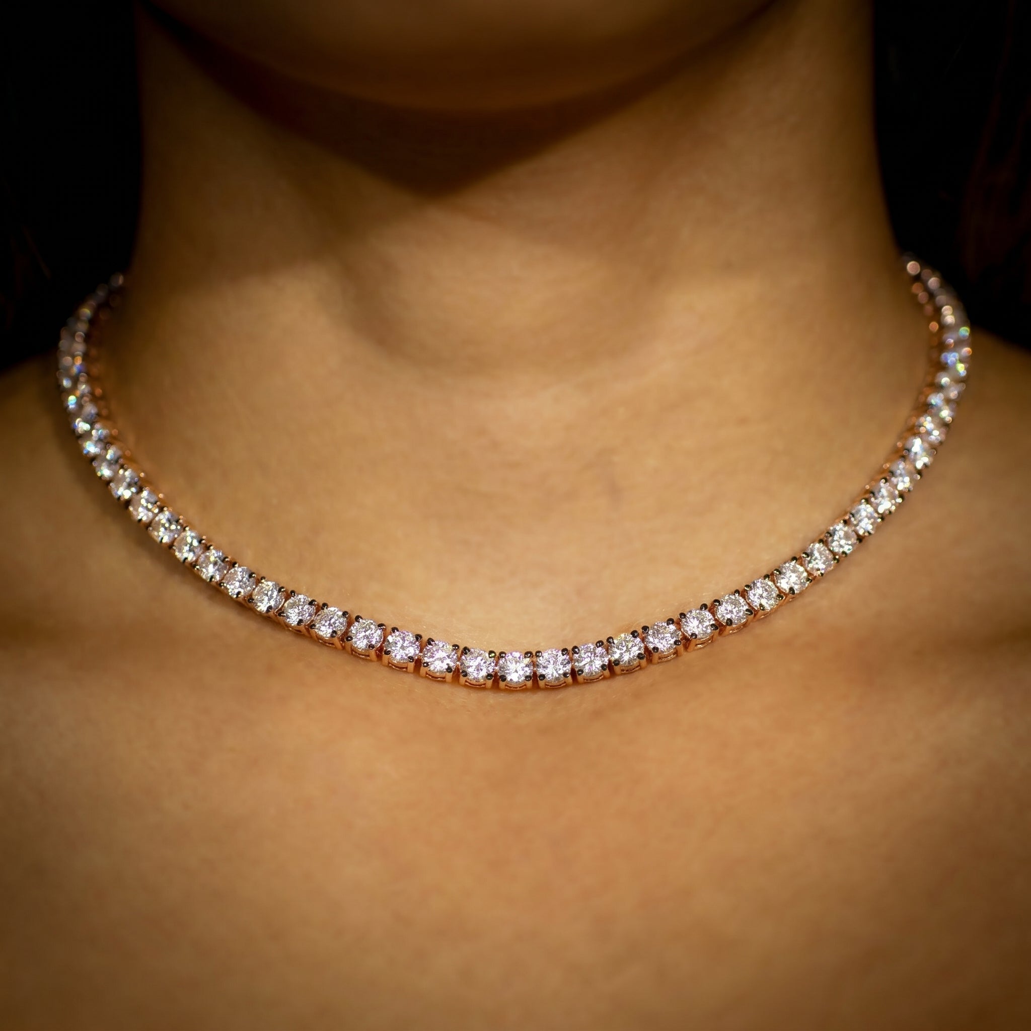 3mm Diamond Tennis Choker/ Necklace in Rose Gold · female-model