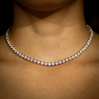 3mm Diamond Tennis Choker/ Necklace in Rose Gold · female-model