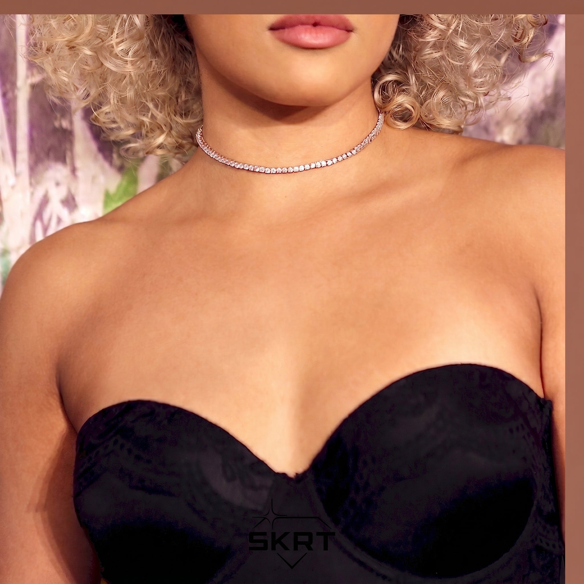 3mm Diamond Tennis Choker/ Necklace in 18K Rose Gold - product image · female-model