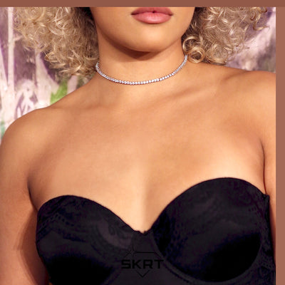 3mm Diamond Tennis Choker/ Necklace in 18K White Gold - product image · female-model