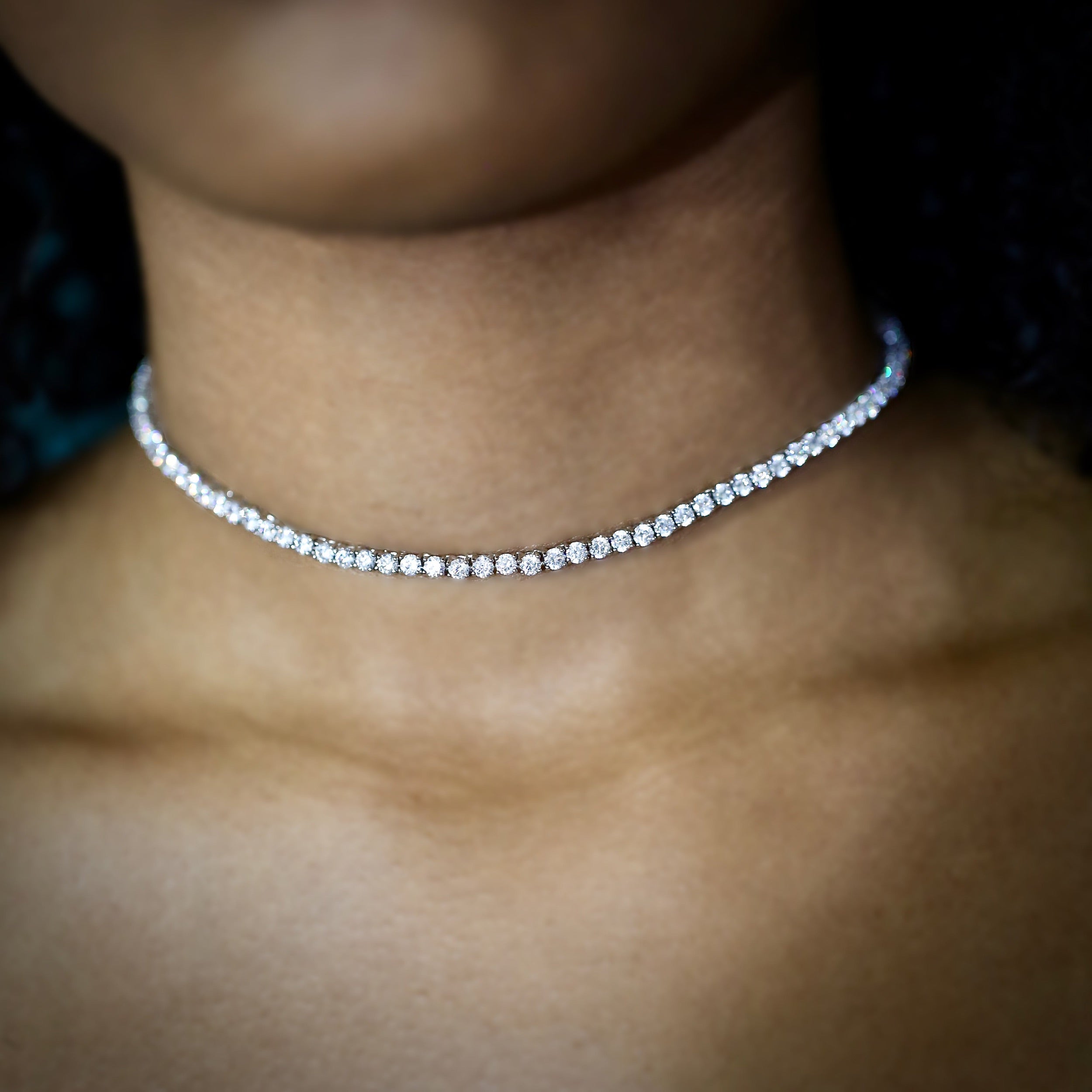 3mm Diamond Tennis Choker/ Necklace in White Gold · female-model