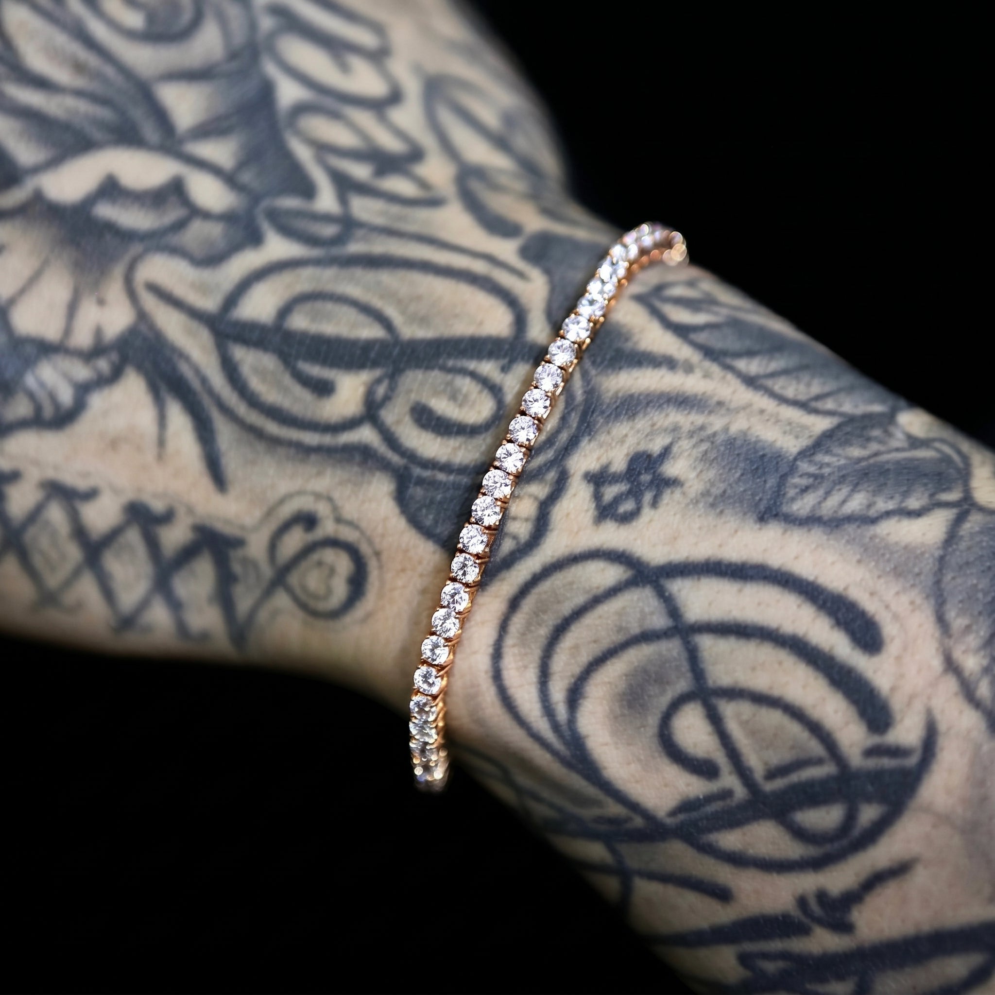 3mm Tennis Bracelet - 18K Rose Gold · male-model
