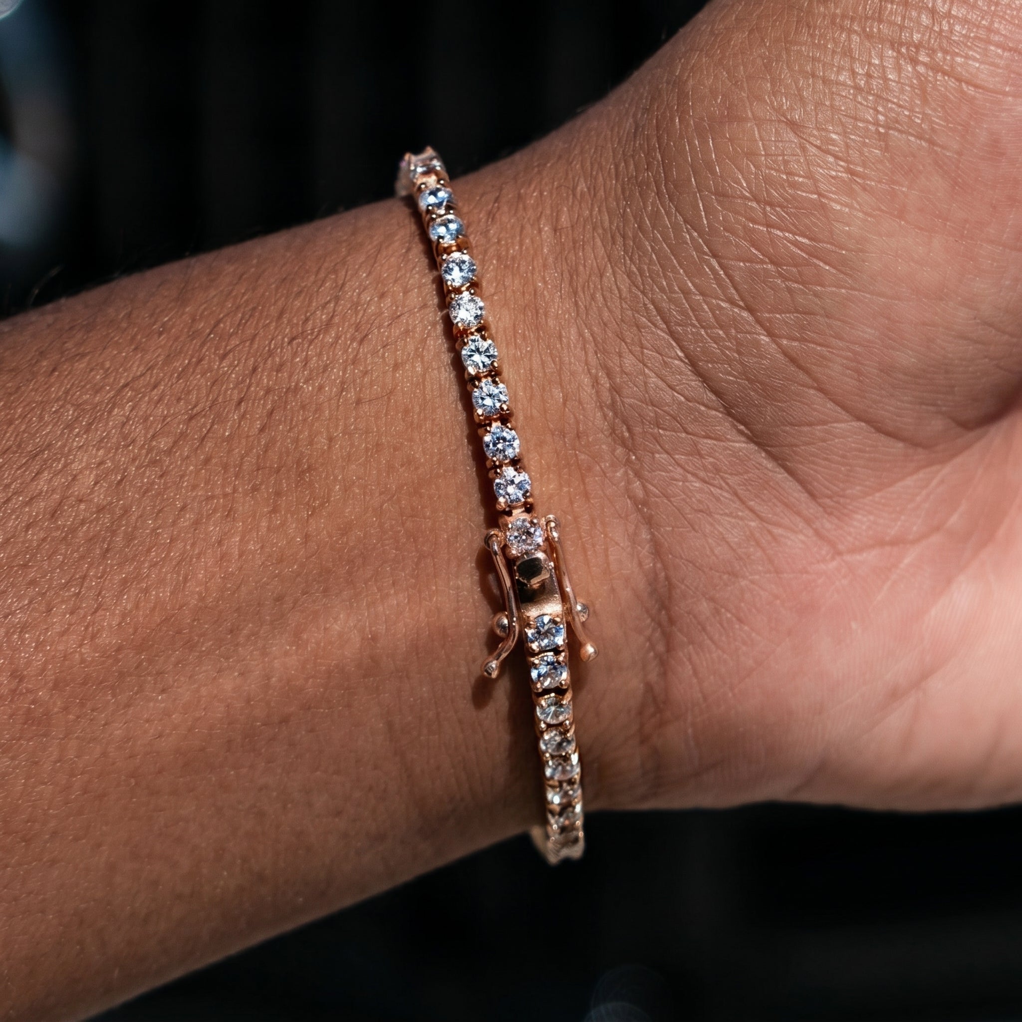 3mm Tennis Bracelet - 18K Rose Gold · male-model