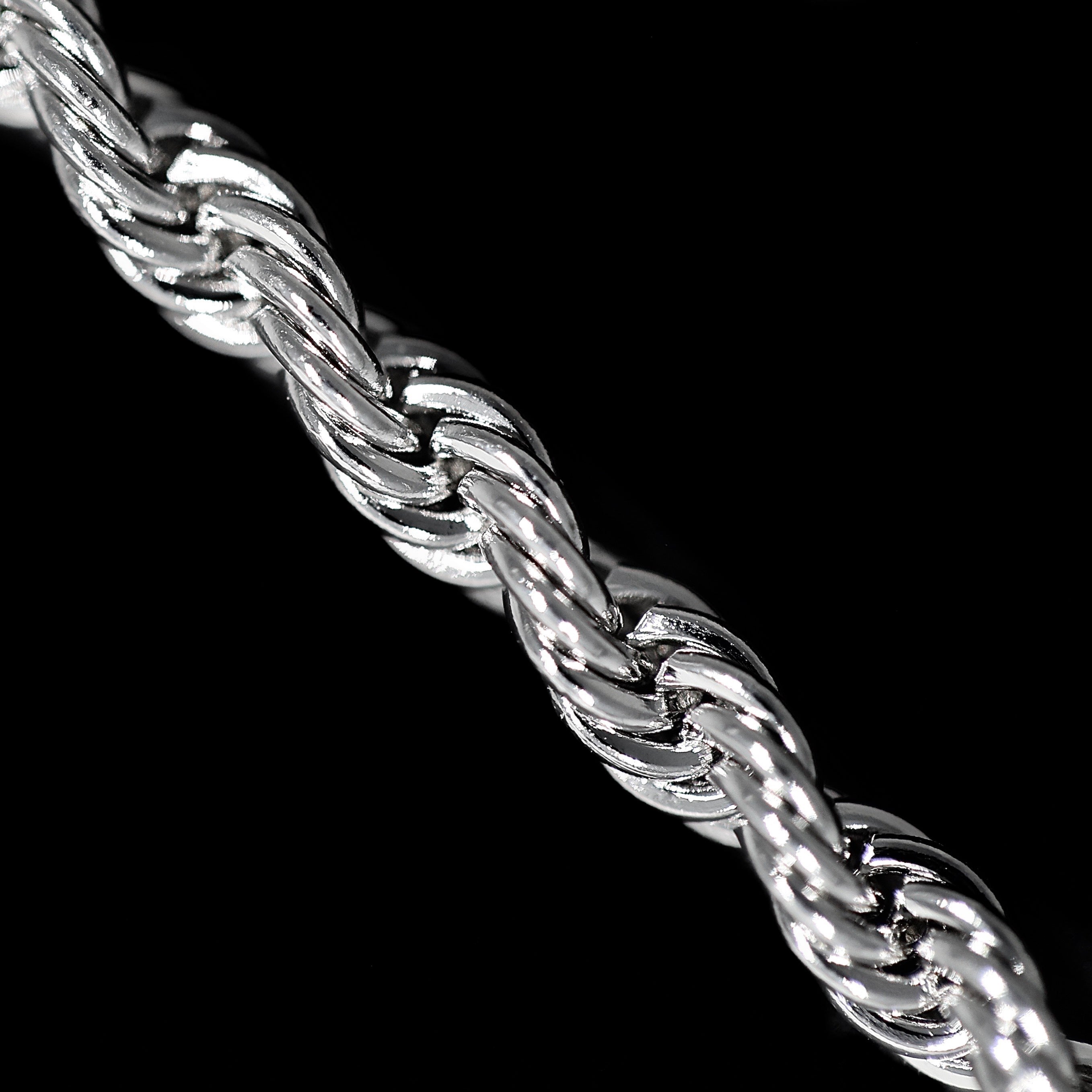 3mm White Gold Rope Chain studio · female-model