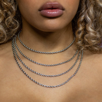 3mm White Gold Rope Choker/ Necklace in 18K White Gold | SKRT® · female-model