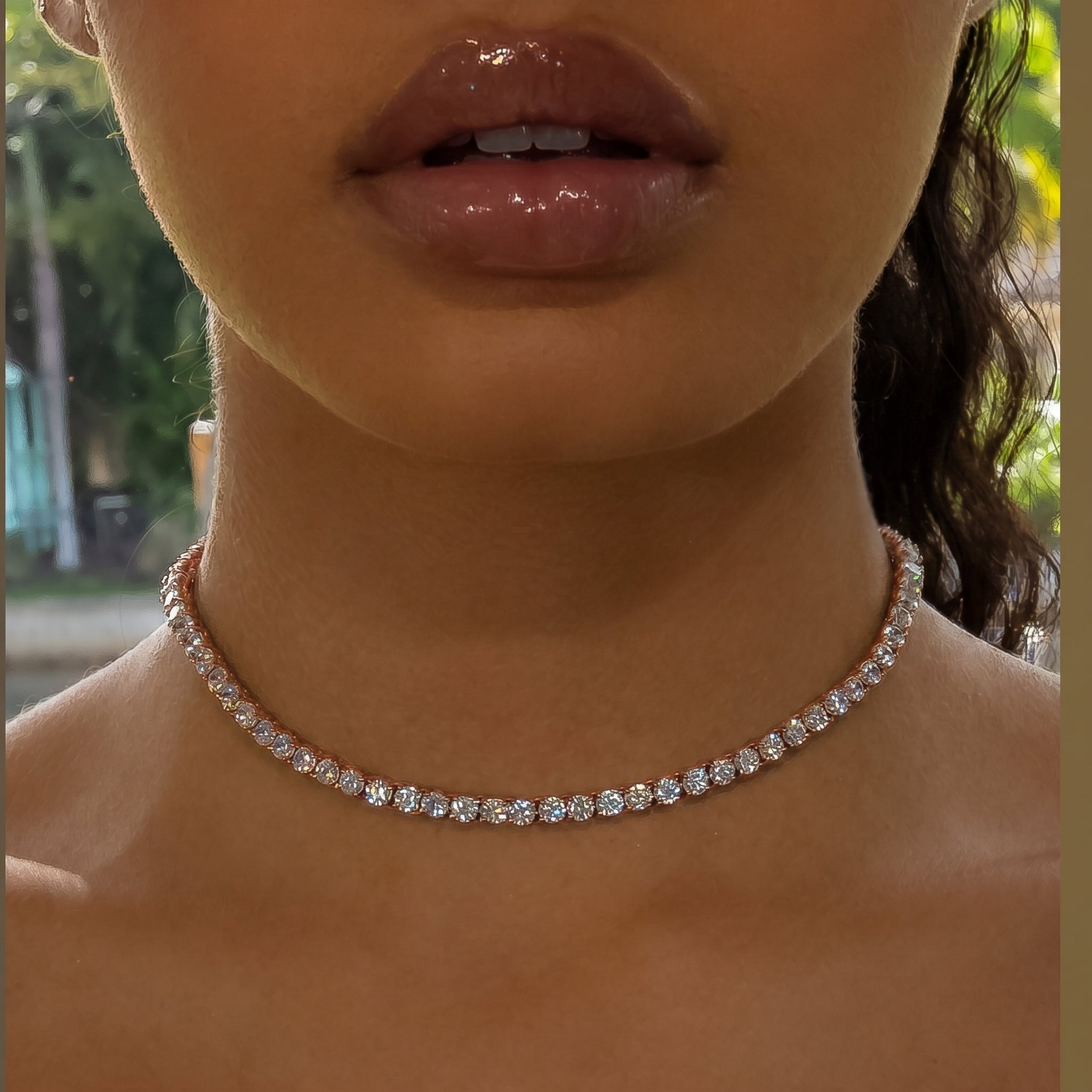 4mm Diamond Tennis Choker/ Necklace in 18K Rose Gold - product image · female-model