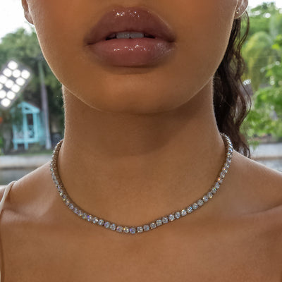 4mm Diamond Tennis Choker/ Necklace - 18K White Gold · female-model