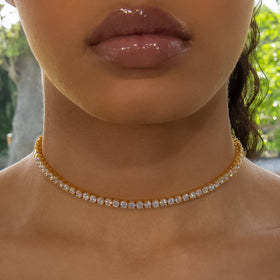 4mm Diamond Tennis Choker/ Necklace - 18K Yellow Gold · female-model