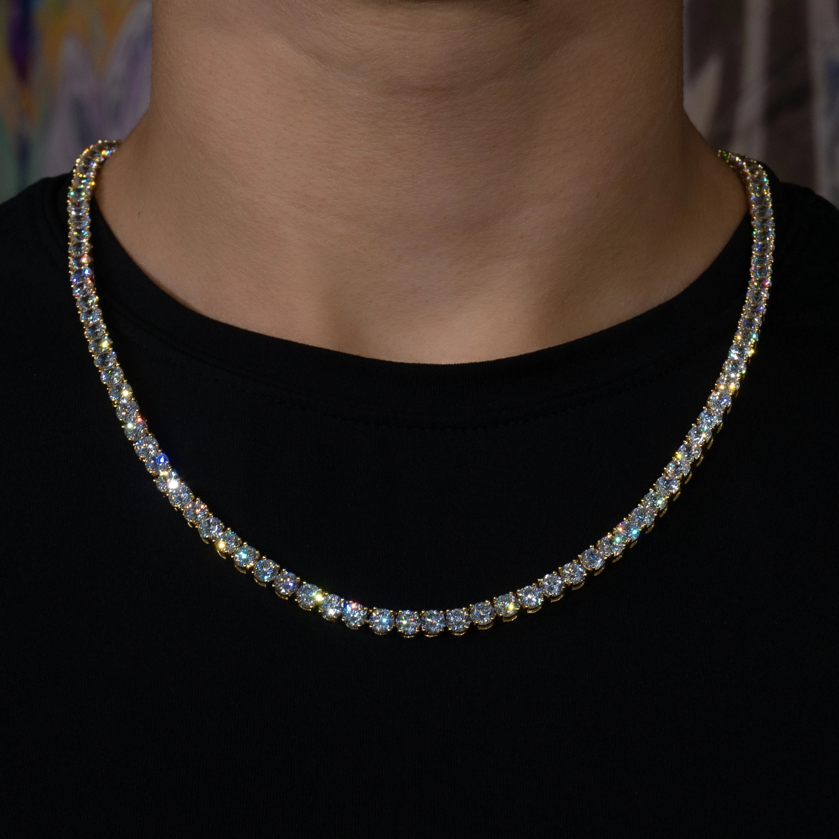 4mm Tennis Chain - 18K Yellow Gold · male-model
