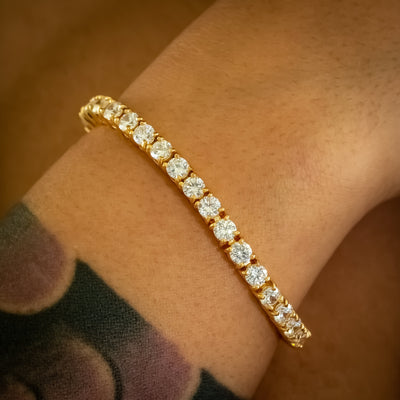 4mm Yellow Gold Diamond Tennis Bracelet (view 2 of 4) · female-model