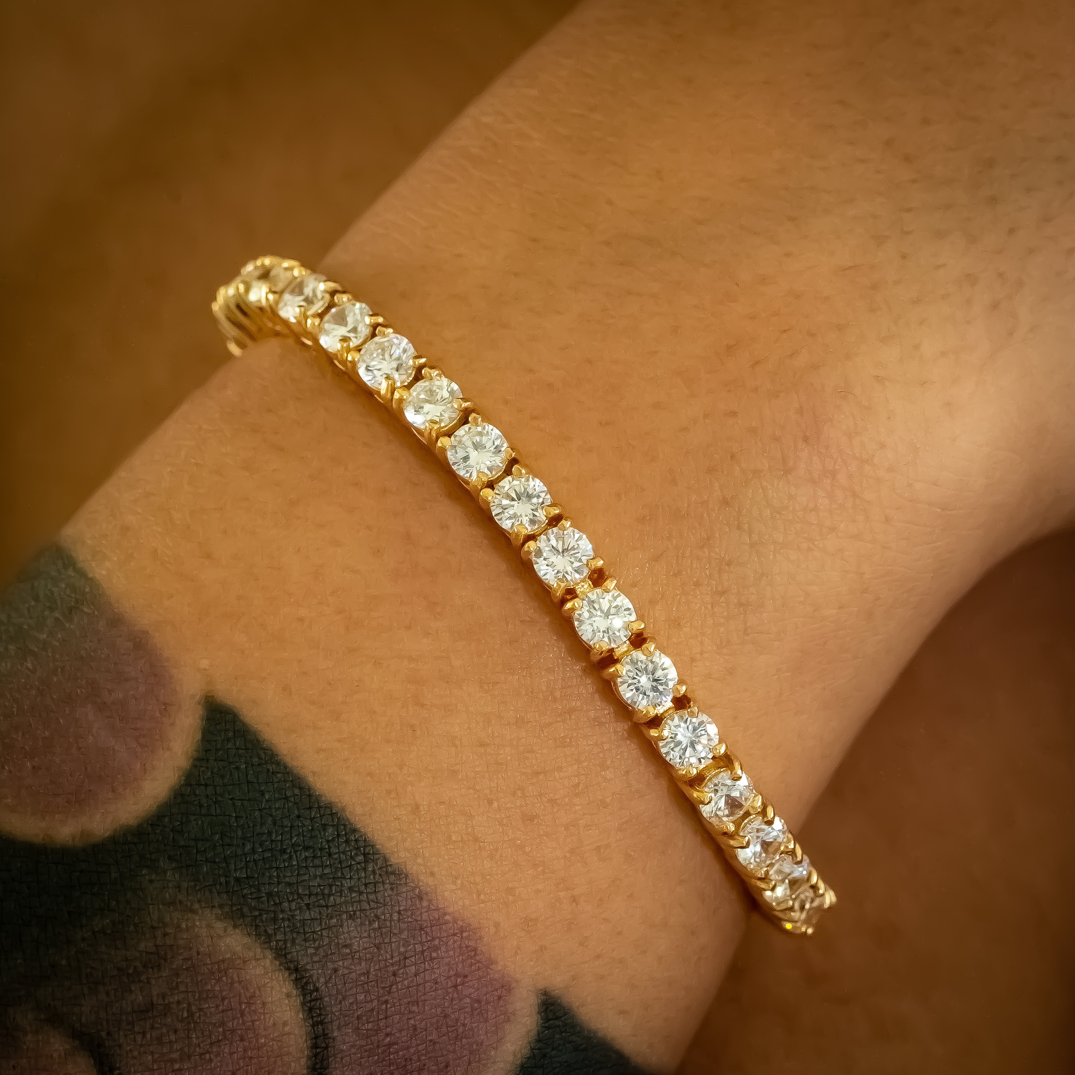 4mm Yellow Gold Diamond Tennis Bracelet (view 2 of 4) · female-model