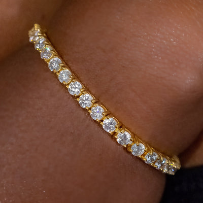 4mm Yellow Gold Diamond Tennis Bracelet in 18K Yellow Gold | SKRT® · female-model