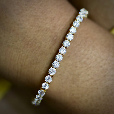 4mm Yellow Gold Diamond Tennis Bracelet (view 4 of 4) · female-model