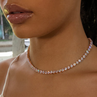 5mm Diamond Tennis Choker/ Necklace - 18K Rose Gold · female-model