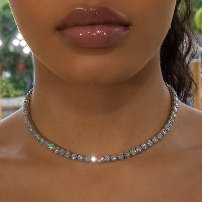 5mm Diamond Tennis Choker/ Necklace - 18K White Gold · female-model