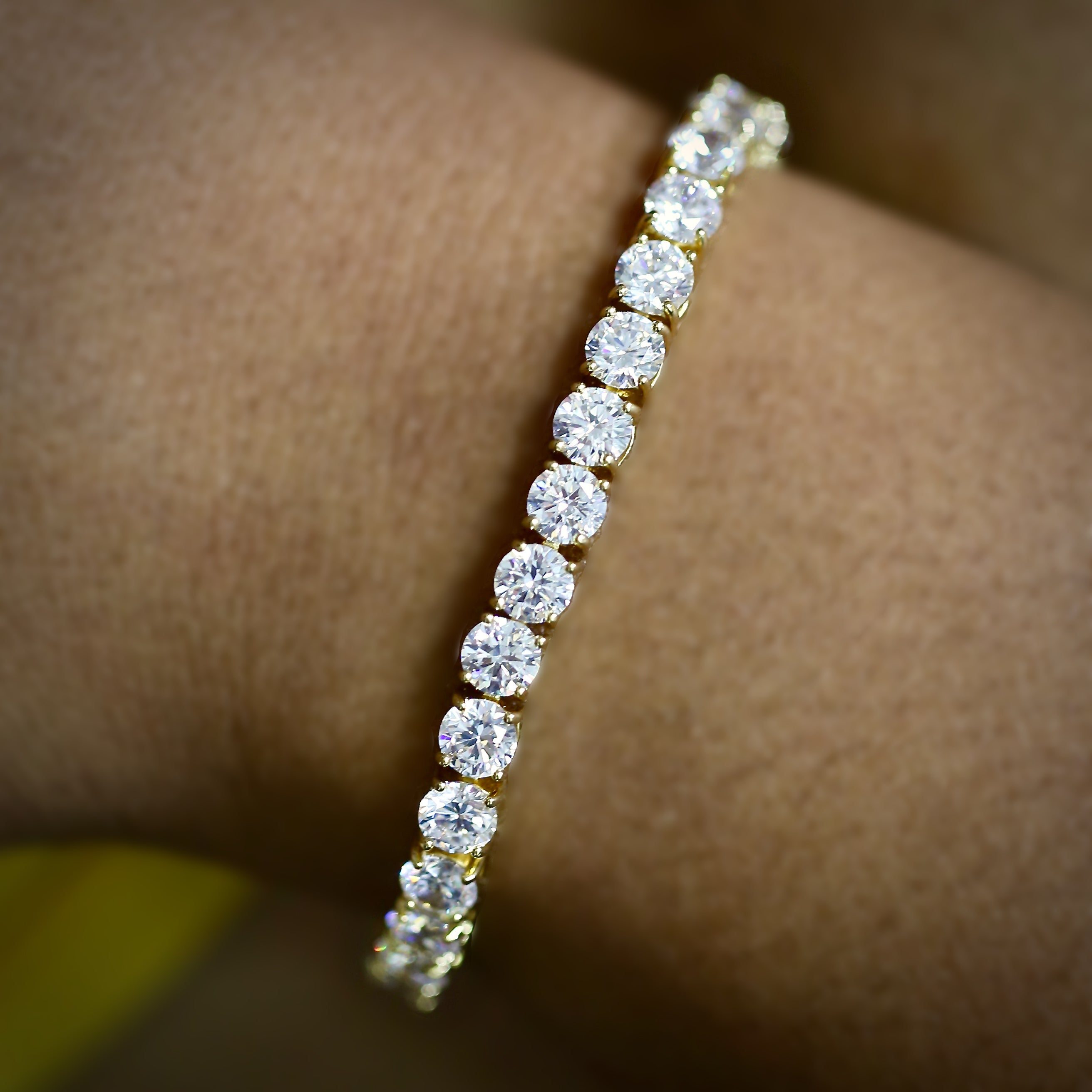 5mm Yellow Gold Diamond Tennis Bracelet in 18K Yellow Gold | SKRT® · female-model