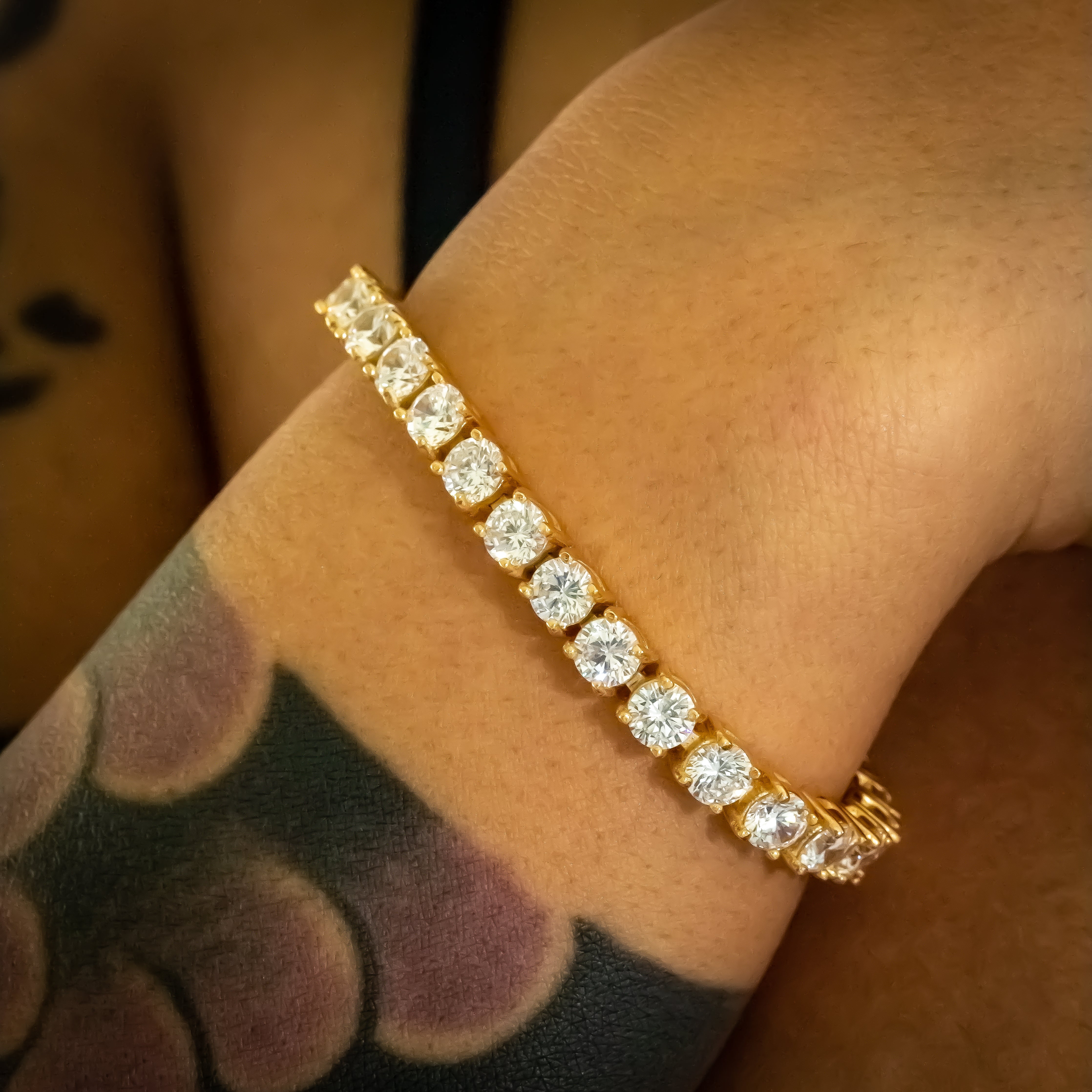 5mm Yellow Gold Diamond Tennis Bracelet (view 2 of 3) · female-model
