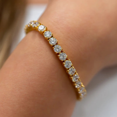 5mm Yellow Gold Diamond Tennis Bracelet · female-model
