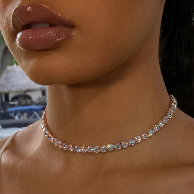 6mm Diamond Tennis Choker/ Necklace - 18K Rose Gold · female-model